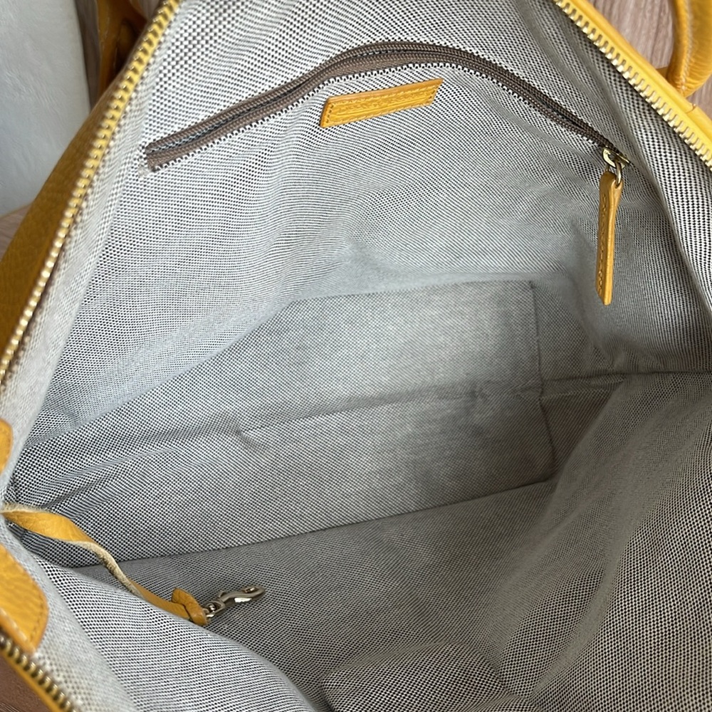Dooney & Bourke Newbury Crescent Yellow Pebbled Leather Large Double Pocket Tote - Picture 4 of 14